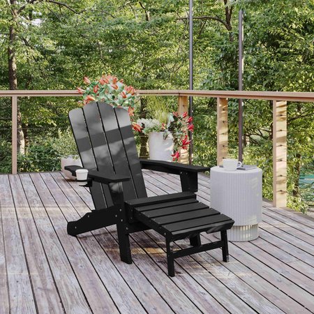 FLASH FURNITURE Black Adirondack Chair with Ottoman and Cupholder LE-HMP-1045-110-BK-GG
